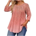 thumbnail image 2 of Sawvnm Women Blouses Plus Size Women's Fashion Loose Casual Printing 3/4 Sleeve T-Shirt Round Neck Plus Size Top Skirts for Women Pink 2XL, 2 of 5