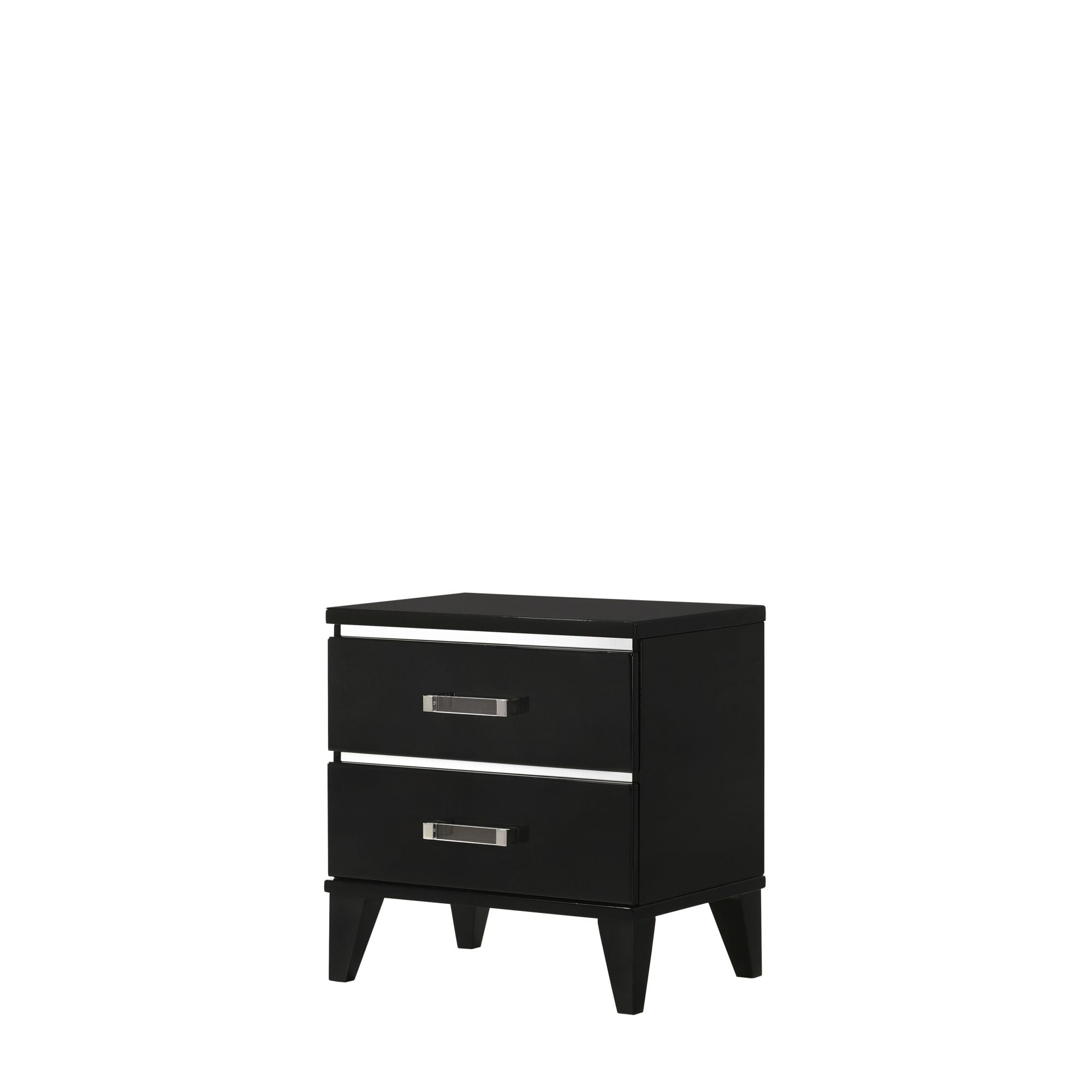 Chelsie Sleek Black Solid Wood Nightstand with Silver Accents