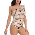 thumbnail image 3 of Easygdp Beagle Dog On Brown Women's One Shoulder Ruffle Monokini Bathing Suits with Removable Chest Pad, Quick Drying - XX-Large, 3 of 8