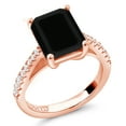 thumbnail image 2 of Gem Stone King 3.39 Ct Black Onyx White Created Sapphire 18K Rose Gold Plated Silver Ring, 2 of 6