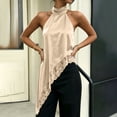 thumbnail image 7 of Karymi Cute Tops for Women Halter Neck Asymmetric Tank Top, Twist Sleeveless Floral Lace Trim Irregular Long Hem Loose Flowy Camisole, Satin Layering Blouse Tops for Women Trendy, 7 of 7