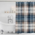thumbnail image 4 of Blue Brown Plaid Waterproof Fabric Shower Curtain,Vintage Abstract Stripes Lattice Waterproof Fabric Shower Curtain for Bathroom Curtains Bathtubs Hotel Shower Curtains with 12 Hooks Stall 48x72in, 4 of 8