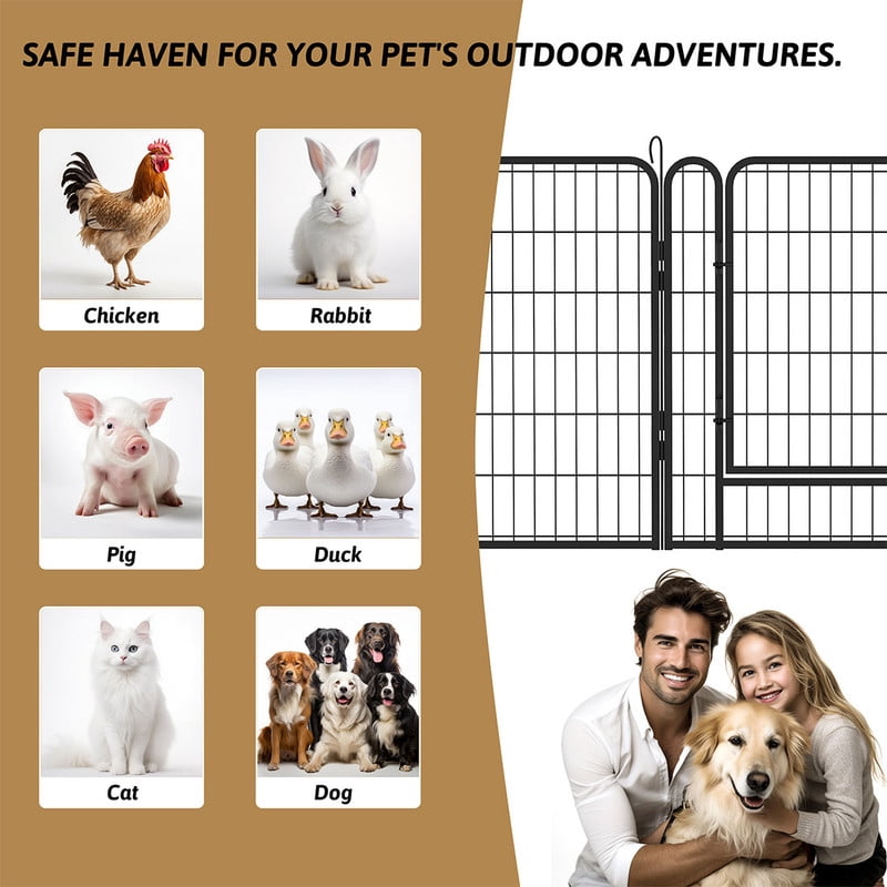 LONGHEXINA 8 Panels Heavy Duty Metal Playpen with door 31.7"H Dog Fence Pet Exercise Pen for Outdoor Indoor