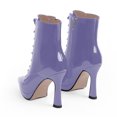 thumbnail image 4 of YOWMNS Women's Ankle Boots Pointed Toe Platform Patent Leather Side Zipper Lace Up High Stiletto Heel Booties (Purple,8), 4 of 5