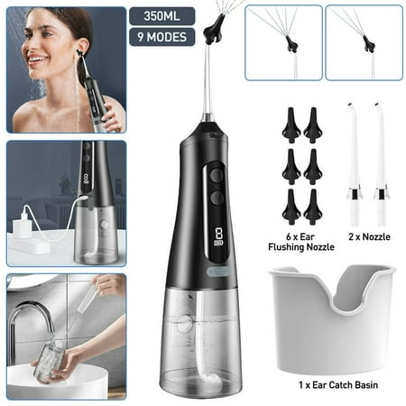 Homasy Electric Ear Wax Removal, Water Powered Ear Cleaner with 3 Pressure Modes Settings, Waterproof USB Rechargeable, Ear Cleaning Kit with Basin & 3 Tips Black