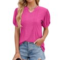 thumbnail image 4 of Hibeli Women Hollow Out V Neck Puff Short Sleeve Solid Color Pullover Top, 4 of 7