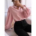 thumbnail image 5 of Women'S Fall Long Lantern Sleeve Blouse Stand Collar Single-Breasted Solid Casual Loose Blouse Tops Pink XL, 5 of 7