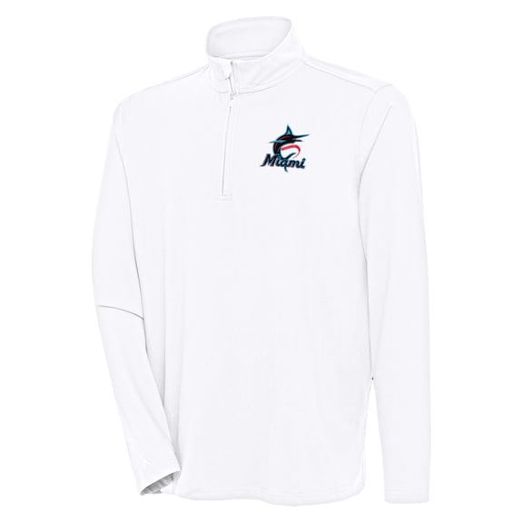 Men's Antigua White Miami Marlins Hunk Quarter-Zip Pullover Top