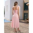 thumbnail image 2 of Pink Lace-Up Front Slit Thigh Shaping Ruched Camisole Maxi Dress, 2 of 7