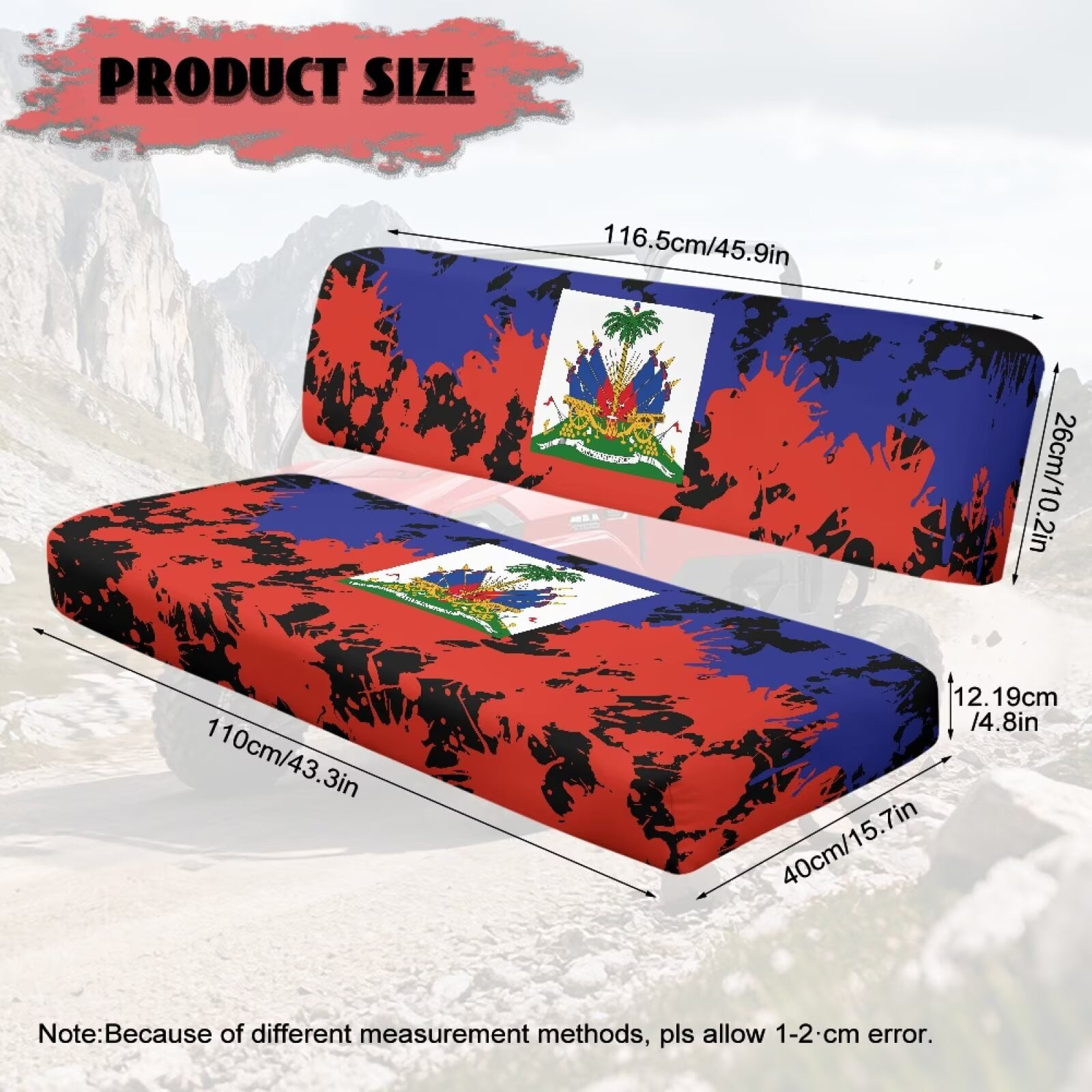 Uorisanigo UTV Front Bench Seat Cover Dustproof Polyester Fabric, Haitian Flag Print Mule Seat Cover for Kawasaki Mule 4010 4x4 SE 2016-2018 UTV Pioneer Seats Accessories