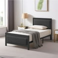 thumbnail image 3 of VECELO Set of 2 Metal Bed Frame, Twin Size Platform Bed Frame with Nailhead Upholstered Headboard, No Box Spring Needed, Black, 3 of 7