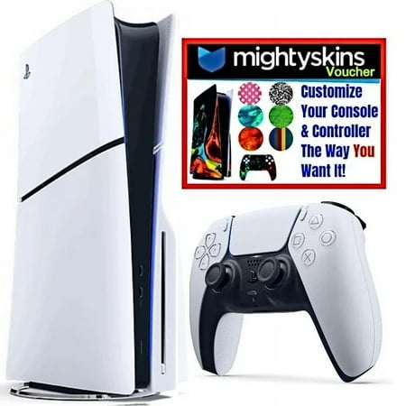 Sony Playstation 5 (PS5) Disc Console Slim Disc Slim Video Game Console and Mightyskins Custom Skin Voucher -Limited Bundle - (Ps5 Disc Slim Console)