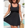 thumbnail image 4 of Charmo Womens Plus Size Scalloped Ribbed Swim Dress Full Coverage Tummy Control One Piece Swimsuits Flowy Bathing Suits, 4 of 7