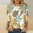 thumbnail image 5 of JTZGDY Plus Size Womens 3/4 Tunic Tops for Leggings Loose Fit Casual Tropical Floral Printed Beach Vacation Tees Shirt Trendy Oversize Crewneck Graphic Tshirt Blouse Gold M, 5 of 6