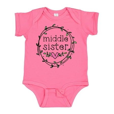 

Inktastic Middle Sister Leaves Circle Heart Girls Baby Bodysuit
