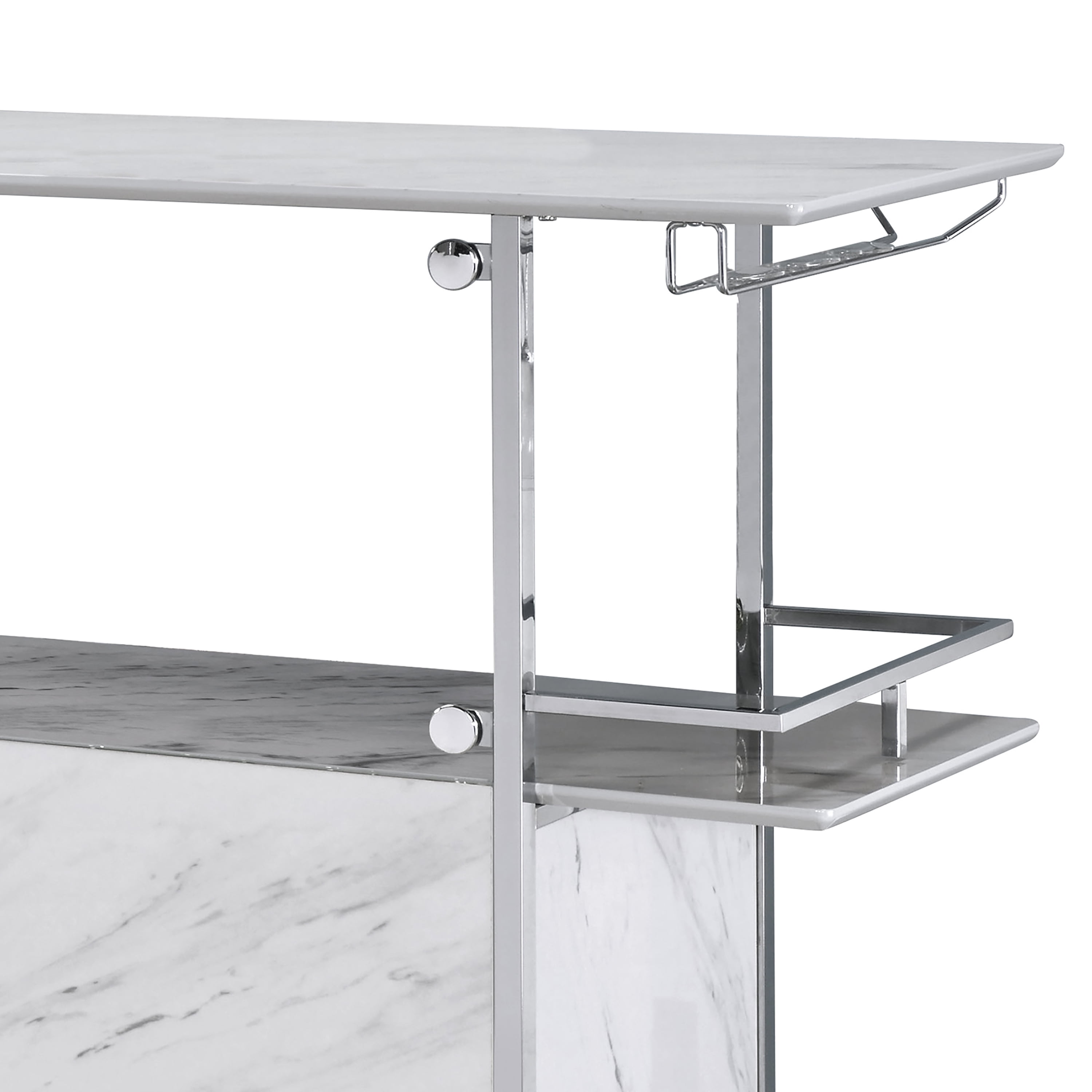 Furniture of America Naar Multi-Storage Bar table, White and Chrome