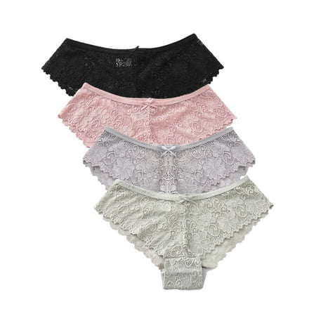 

Attraco Women Underwear Lace Sexy Briefs Ice Silk Seamless Panties Low Waist Pack of 4 M-2XL