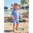 thumbnail image 4 of Baby Boys Swimsuit Seersucker Long Sleeve One Piece Zipper Bathing Suit Rash Guard Swimwear Sunsuit, 4 of 8