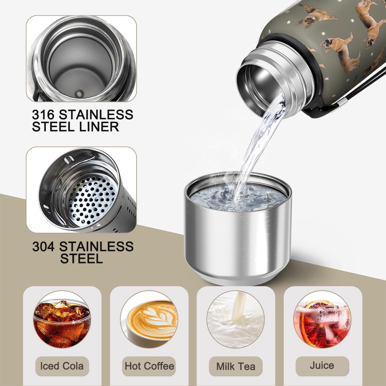 20 Oz German Shepherd Dog and Footprint Coffee Tumbler Double Wall Insulated Stainless Steel Water Bottle | Metal Reusable Thermoses Flask with Cup Cap | Leak & Sweat Proof with Anti-Dust Lid