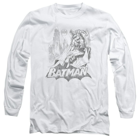 Batman Bat Sketch Long Sleeve Adult 18/1 T-Shirt White