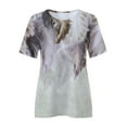 thumbnail image 4 of OAVQHLG3B Tops for Women Casual Summer Casual T-shirt Feather Printed Round-Neck Short Sleeve Pullover Tops Blouse, 4 of 5
