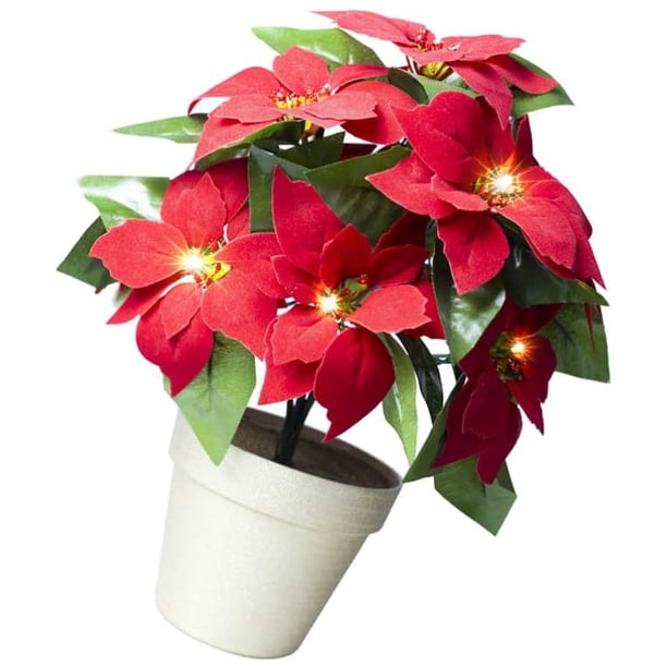 Red Poinsettia Plant LED Lighted Artificial Potted Poinsettia Flower ...