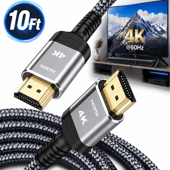 Highwings 4K@60Hz Cable 10ft, 2.0 18Gbps Cable Nylon Braided - Supports Ethernet, 4K HDR, 2160p 1080p 3D HDCP 2.2 ARC HDTV Projector Monitor PS