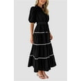 thumbnail image 4 of PRETTYGARDEN Women's Summer Button Down Shirt Dress Short Puffy Sleeve Tiered Ruffle Flowy Long Maxi Dresses, 4 of 6
