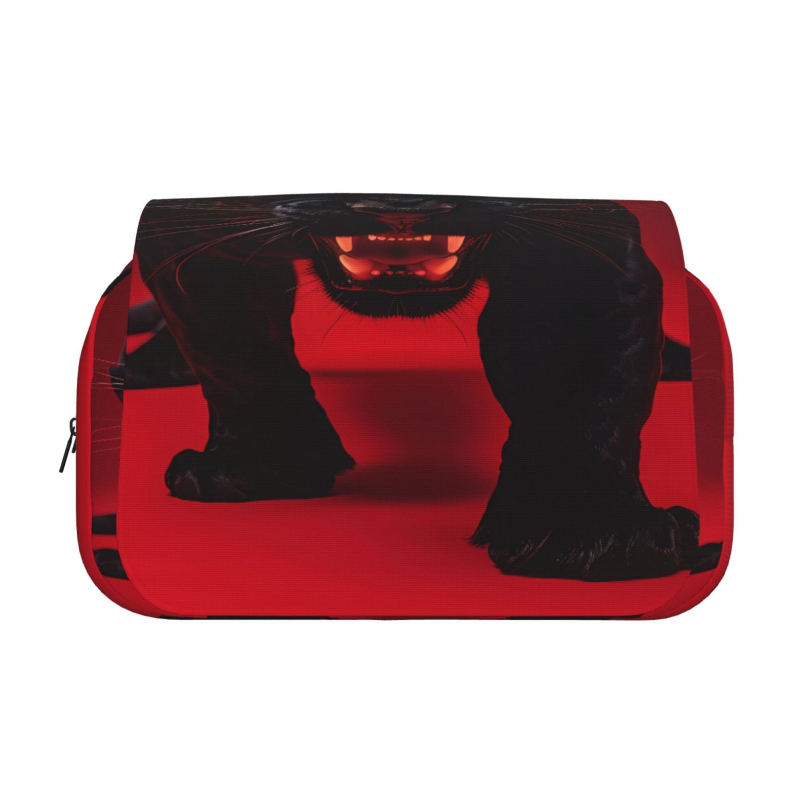 Rateoe Panther Red Background Pattern Double Clamshell Pen Case, Storage Organizer with Two Zipper Compartments– Holds Up to 50 Pencils & Pens
