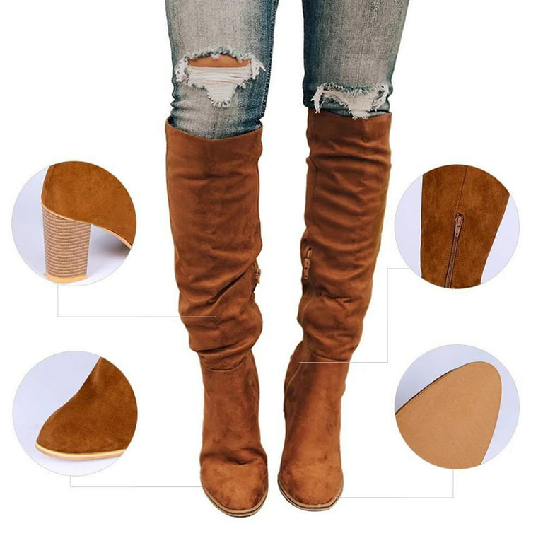 Tdoqot Womens Faux Fur Boots- Christmas Gifts Thin heel High-Heels Warm  Women's Mid Calf Boots Yellow 42
