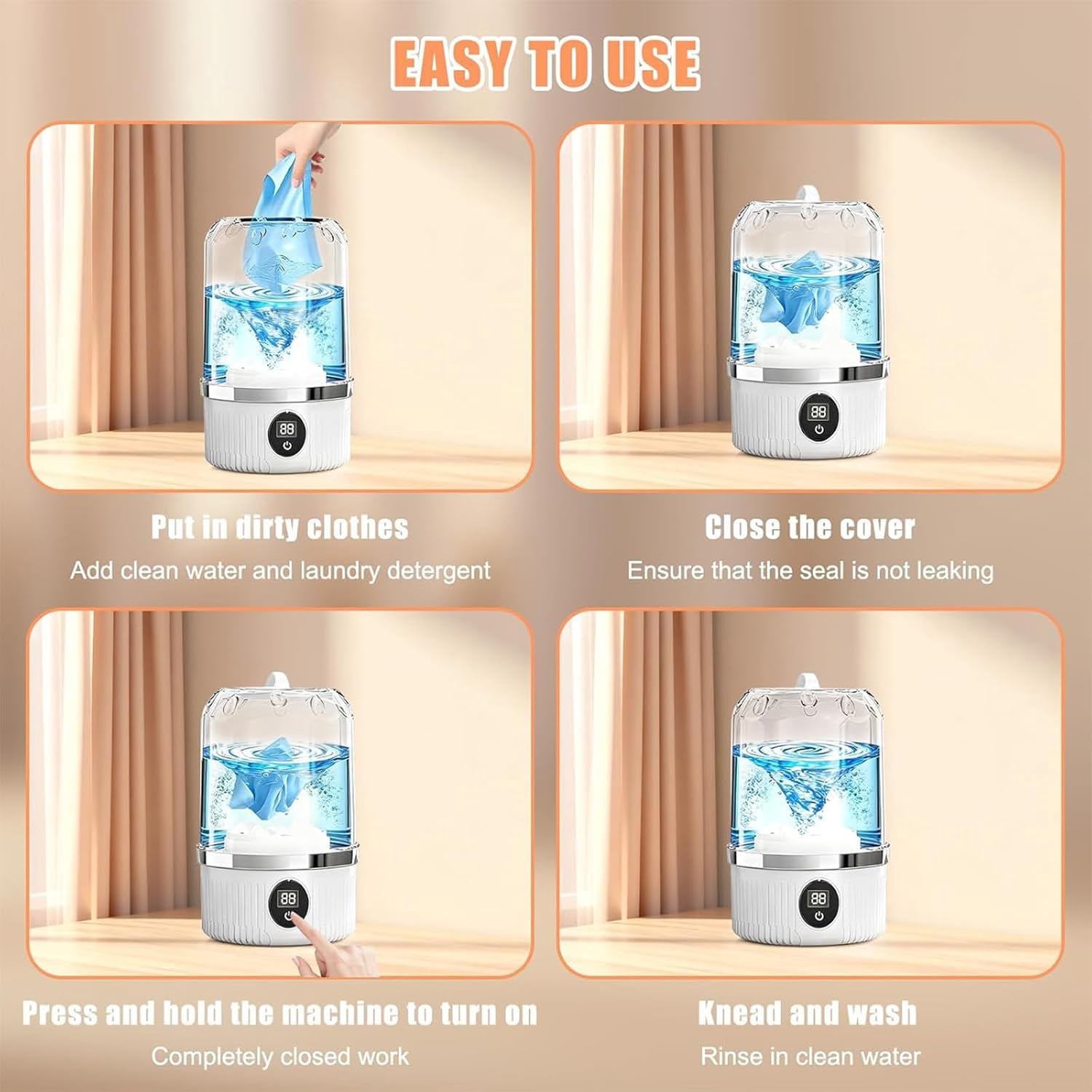 Mini Portable Washing Machine, 1L Small Electric Underwear Washer, Portable Washing Machine for Travel, Camping, Hotel, Apartment and Dorm Use (Blue)