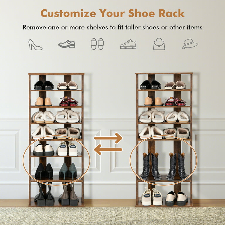 Rustic Brown Double Rows 7-tier Shoe Rack Vertical Entryway Shoe Shelf <div  class=aod_buynow></div>– Inhomelivings
