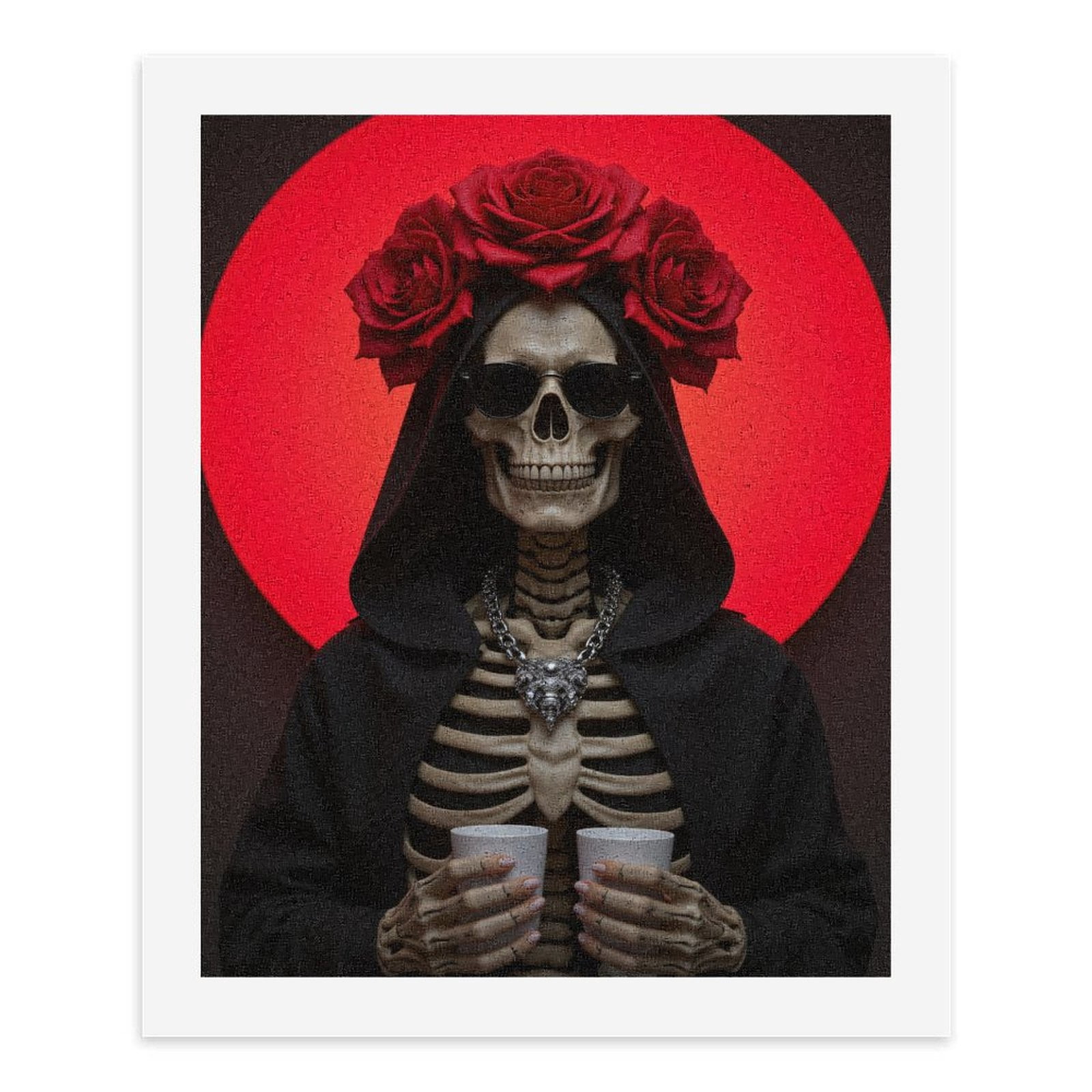Paint By Numbers Kit for Adults Beginner - DIY Skeleton Red Roses Hooded Candle Canvas Painting Kits for Adults, Frameless Paint By Number for Adults for Home Wall Decor 16x20 Inch