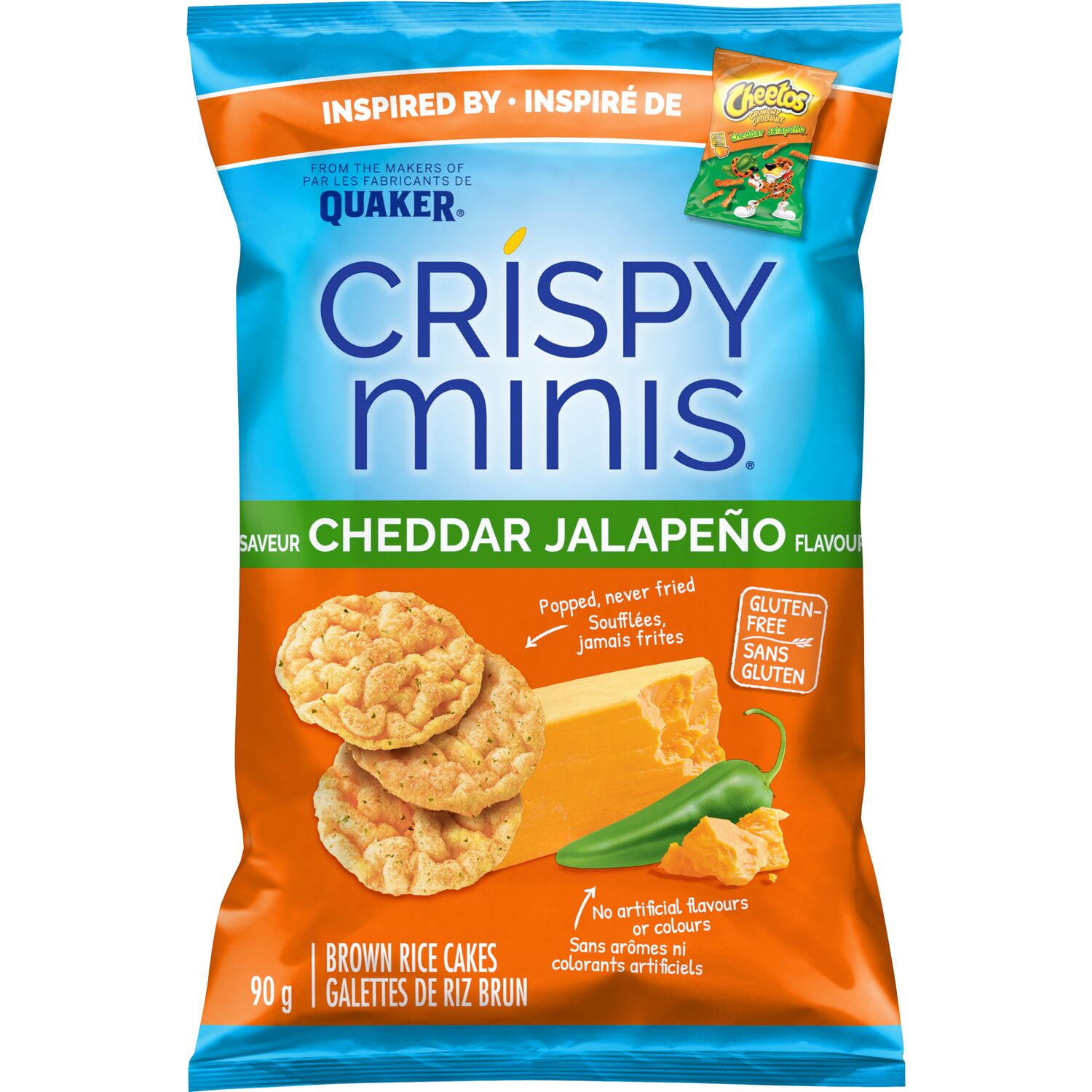 Quaker Crispy Minis Brown Rice Chips Cheddar Jalapeno, 90 g.