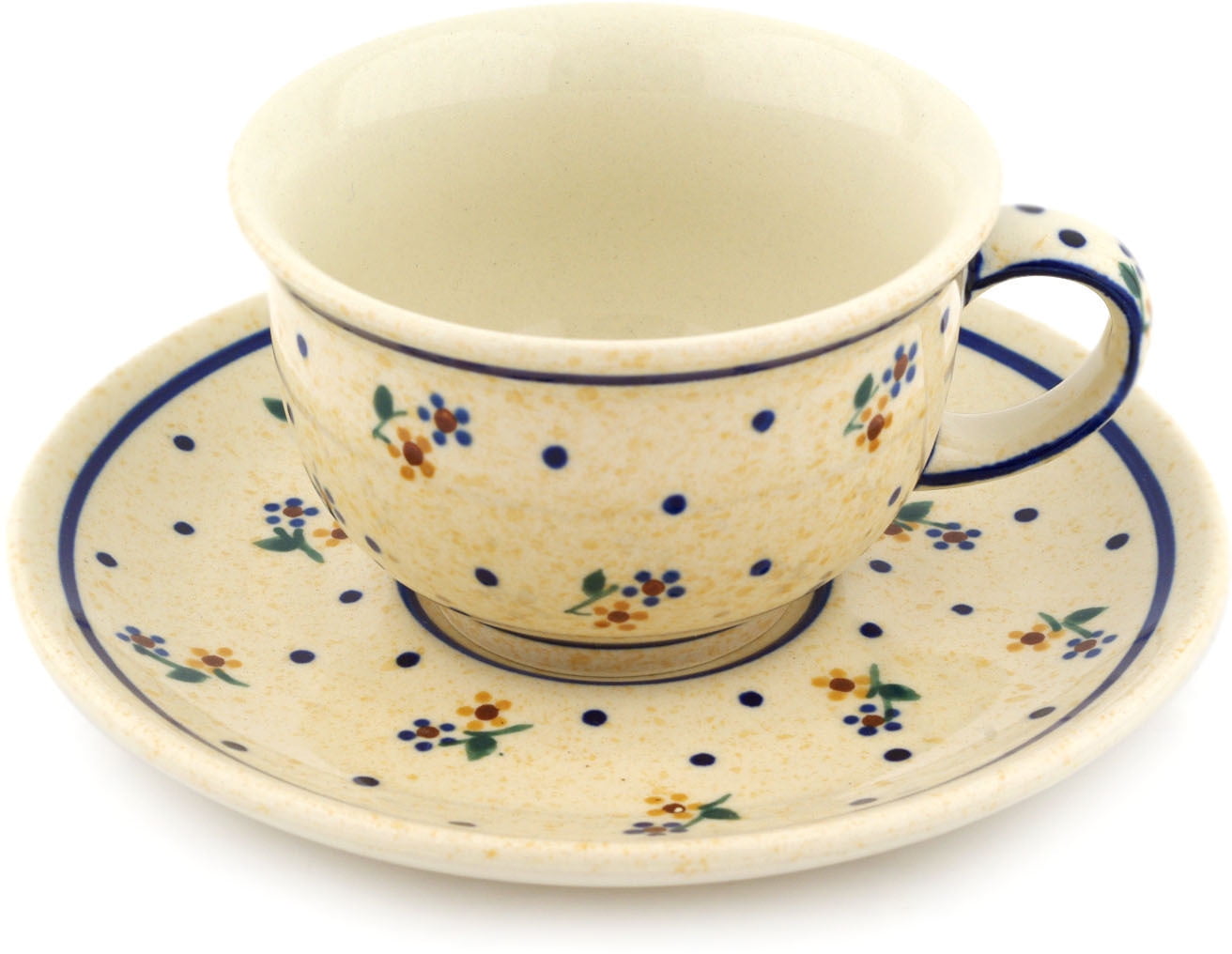 Polish Pottery 6 oz Cup with Saucer (Country Meadow Theme) Hand Painted
