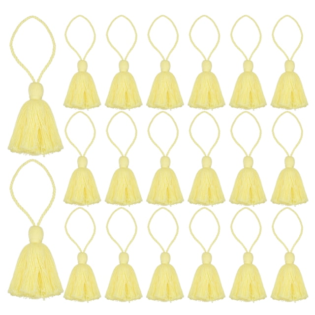 Unique Bargains 20 Packs Bookmark Tassels 4.3 Inch Hanging Loop Small Tassels Soft Mini Tassels, Pale Yellow