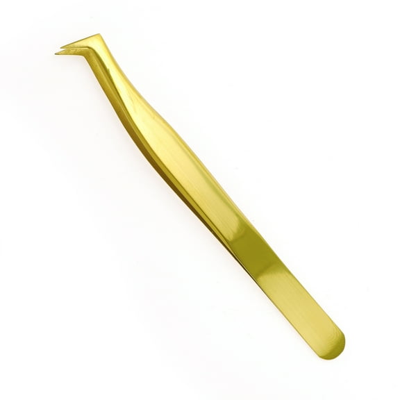 Unique Bargains 1 Pc Women Seven-character Eyelash Extension Tweezers for Vacation Gold Tone Stainless Steel