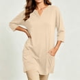thumbnail image 7 of Tops for Women 3/4 Sleeve V Neck Summer Casual Solid Color Extra Long Double Pocket T-Shirt, 7 of 7