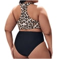thumbnail image 4 of Traje de baño dividido para mujer con lazo y cremallera con estampado de leopardo de talla grande para mujer gorda a la moda para mujer Fridja  nalpqowj61223, 4 of 7