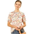 thumbnail image 1 of Blusa Estampada Floral Mangas Cortas Cuello Redondo Con Volantes Allegra K Blanco XL, 1 of 6