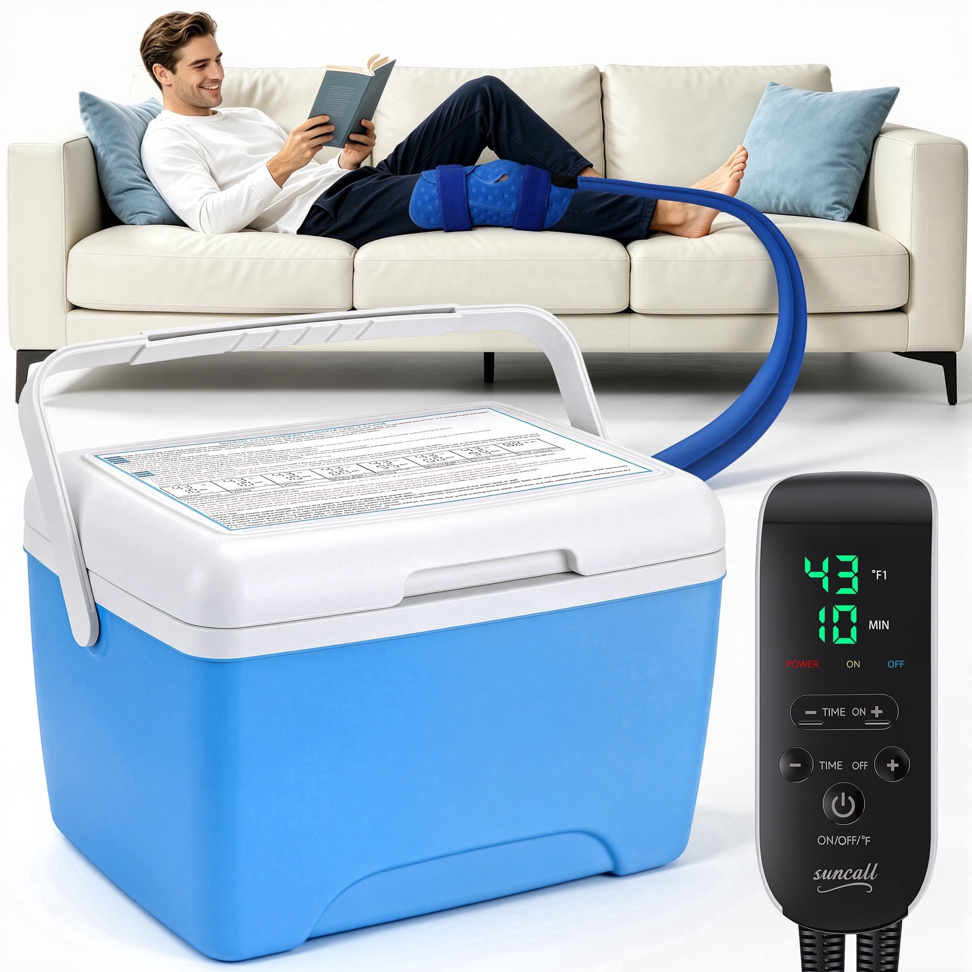 Suncall Cold Therapy Machine for Portable Quiet Pump - 9 Qt Ice Machine System with Timer & Temp Control, Multi-Use Pad for Knee, Shoulder, Waist, Ankle, Thigh