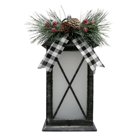 Flameglow Lanterne à DEL en plastique Christmas de 12 pouces, noire avec de l’argent