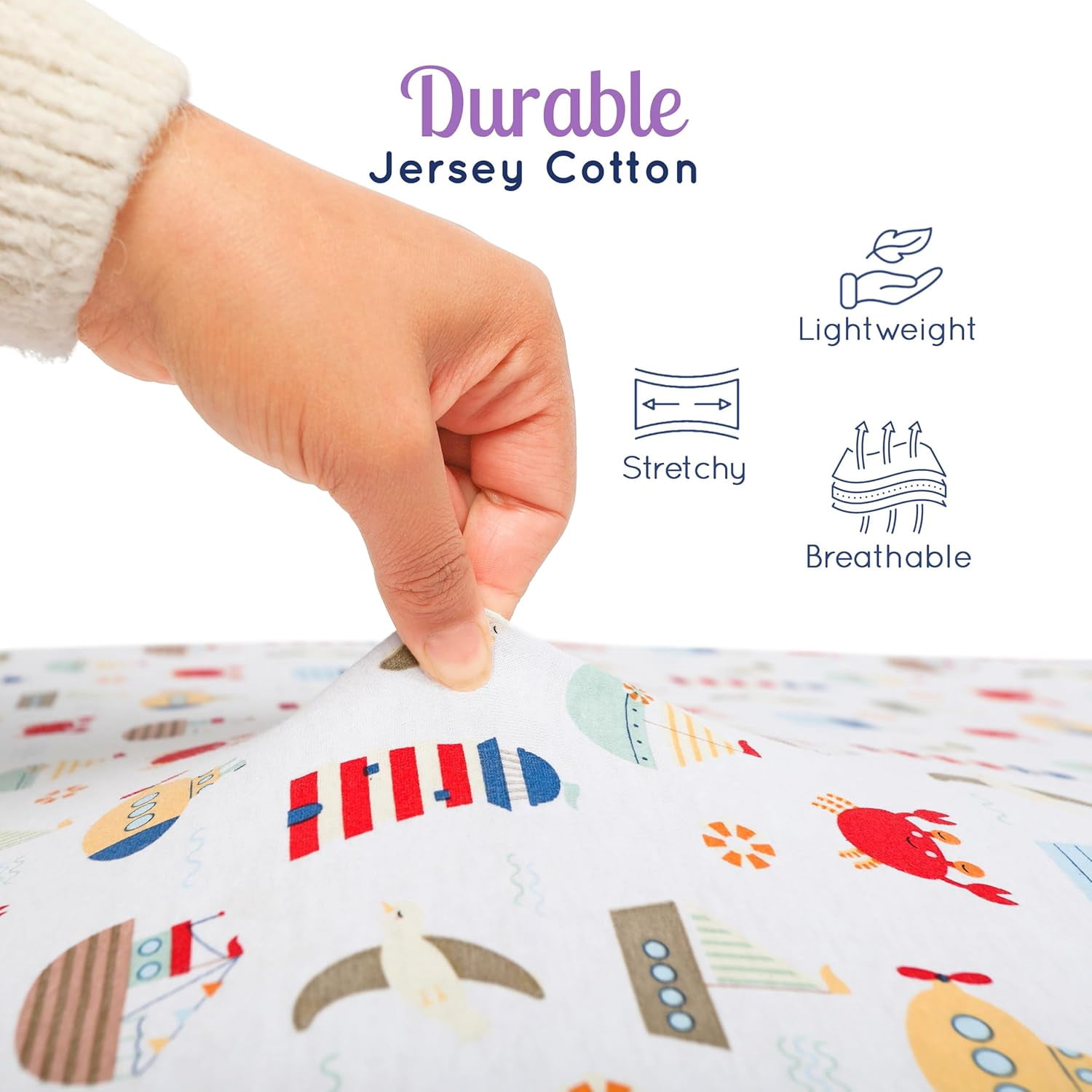 GROW WILD Fitted Nautical Crib Sheets (3 Pack) - Jersey Knit Cotton Boys Crib Sheets - 52”x28”x9”
