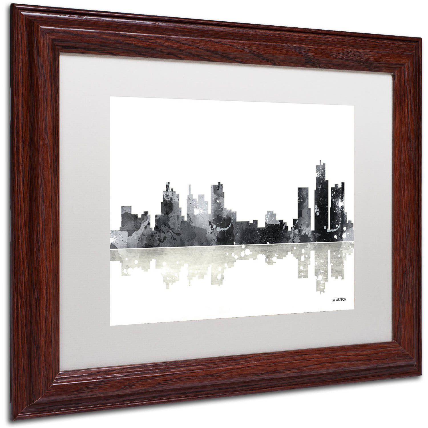 Trademark Fine Art "Boston Mass Skyline BG-1" Canvas Art by Marlene Watson, White Matte, Wood Frame