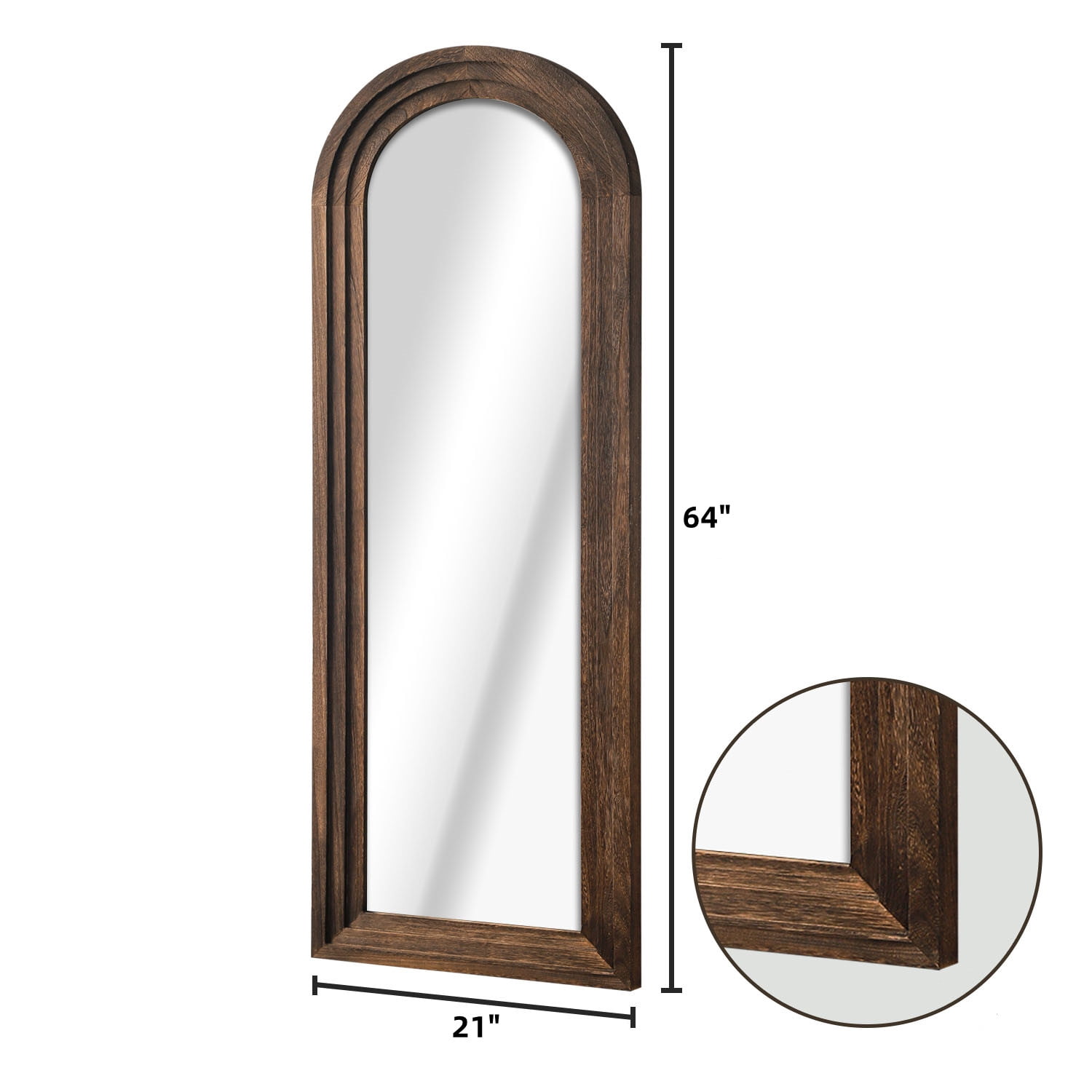 64"x21" Wood Ladder Arched Floor Mirror Full Length Mirror,Charcoal