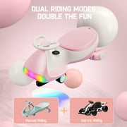 FanttikRide 12V N7 Ultra Electric Wiggle Car with Pedal, Kids Car, MagicMute™ Motor Swing Car, 2 Speeds, 9 Color Modes, Digital Display, Bluetooth, for Ages 3 and Up, 150 Lbs, Pinkish White