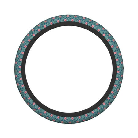 XMXY Car Steering Wheel Cover, Pink Flowers Green Leaves Non-Slip Jeep Truck Universal Elastic Steering Wheel Protector 15 inch