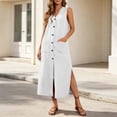thumbnail image 5 of Uscallm Women's V Neck Sleeveless Button Down Boho Maxi Dress Casual Flowy Long Travel Dresses Lightweight Summer Beach Sundress, White 2XL, 5 of 9