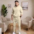 thumbnail image 6 of Men's Winter 2-Piece Casual Set, Solid Color Fleece Pullover Hoodie and Pants, Warm Lounge Wear For Everyday Cold Weather,Beige,L, 6 of 8