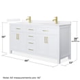 thumbnail image 4 of Beckett 66" White Double Vanity & White Quartz Top (1-Hole) & Gold Trim, 4 of 5